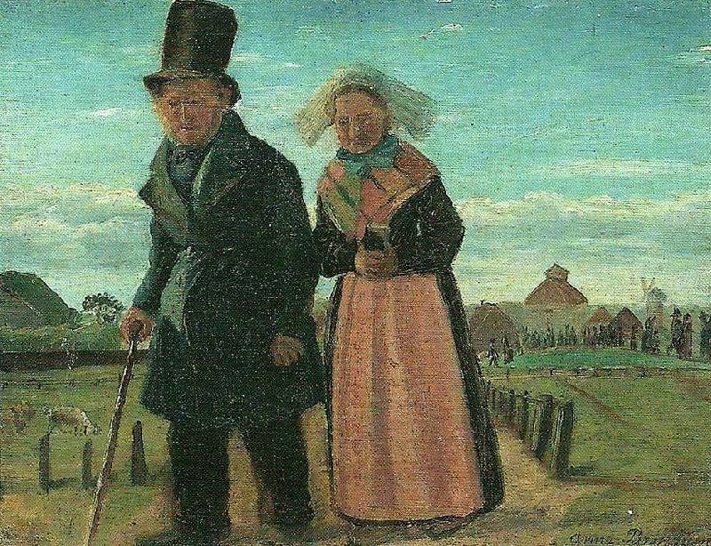 anna brondum et gammelt aegtepar pa hjemvejen fra skagen kirke efter en begravelse China oil painting art